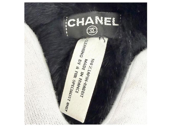Bracciale rigido in pelliccia di coniglio Chanel Coco Mark Nero Bianco - vista 7