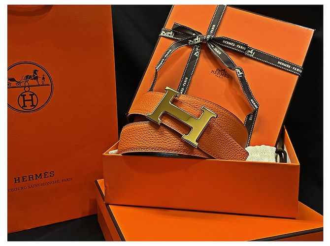 Hermès Gold Classic Black Orange Wendelgürtel Mehrfarben - Ansicht 2