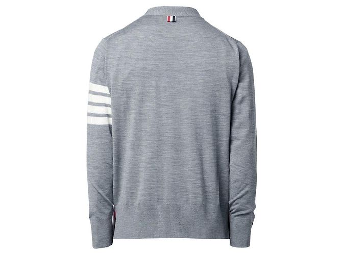Thom Browne Feiner Merinowoll-Cardigan mit V-Ausschnitt Hellgrau Weiß - Ansicht 3