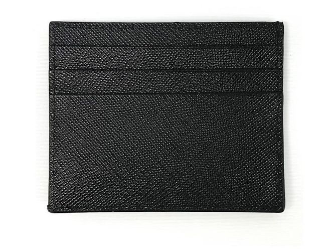 Prada Triangle Logo Saffiano Card Holder Wallet Black - view 2