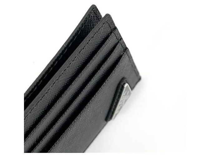 Prada Triangle Logo Saffiano Card Holder Wallet Black - view 3