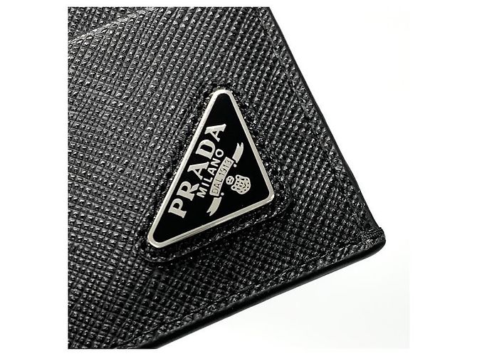 Prada Triangle Logo Saffiano Card Holder Wallet Black - view 4