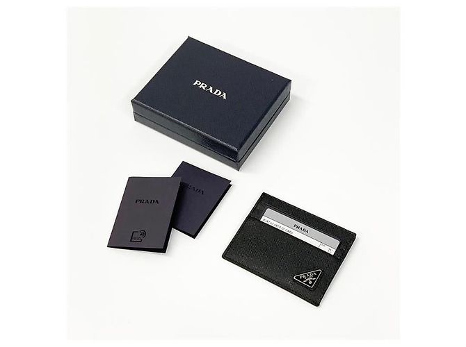 Prada Triangle Logo Saffiano Card Holder Wallet Black - view 5
