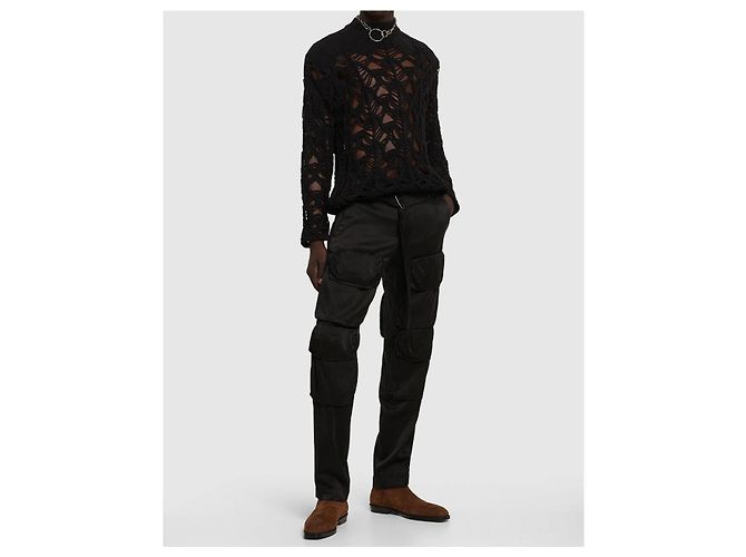 Pantaloni Cargo Presley in Cotone e Cupro Tinto in Capo Dries Van Noten Nero - vista 3