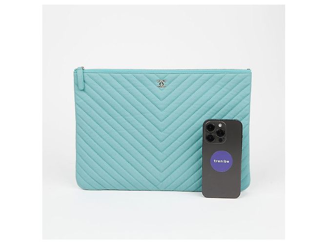 Chanel Caviar Classic Large Clutch Blu - vista 7