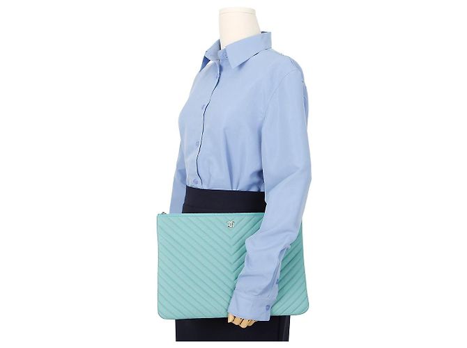 Chanel Caviar Classic Large Clutch Blu - vista 9