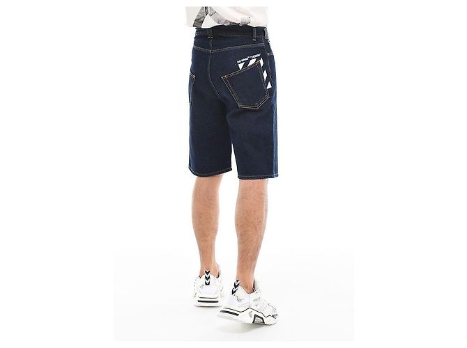 Off White Pantaloncini in denim diagonale blu - vista 16