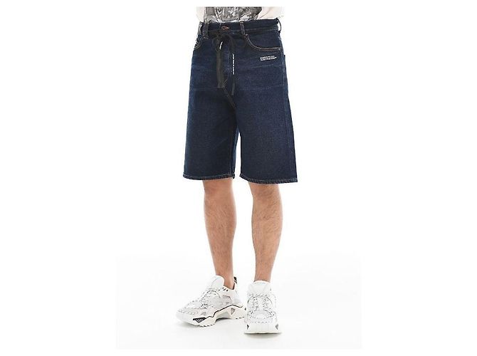 Off White Pantaloncini in denim diagonale blu - vista 3