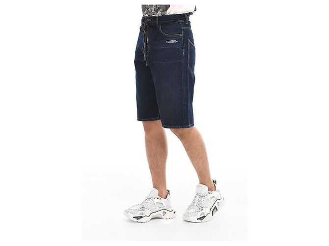 Off White Pantaloncini in denim diagonale blu - vista 4