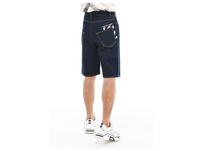 Off White Pantaloncini in denim diagonale blu - vista 6