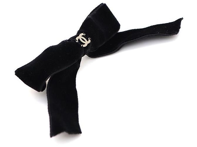 Chanel Fermi capelli in nastro di velluto Logo CC Nero - vista 2