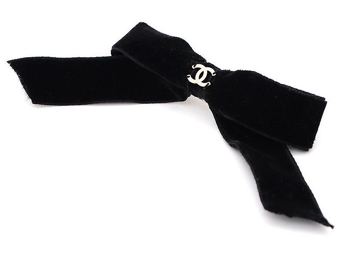 Chanel Fermi capelli in nastro di velluto Logo CC Nero - vista 3