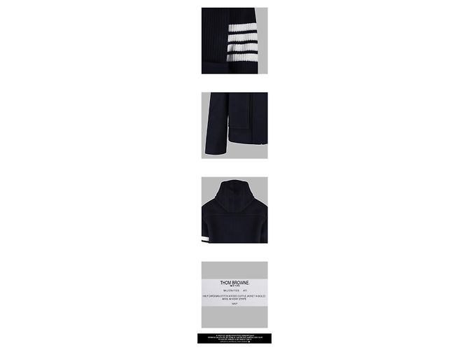 Thom Browne Diagonal Wool Duffel Jacket Navy Black - view 3