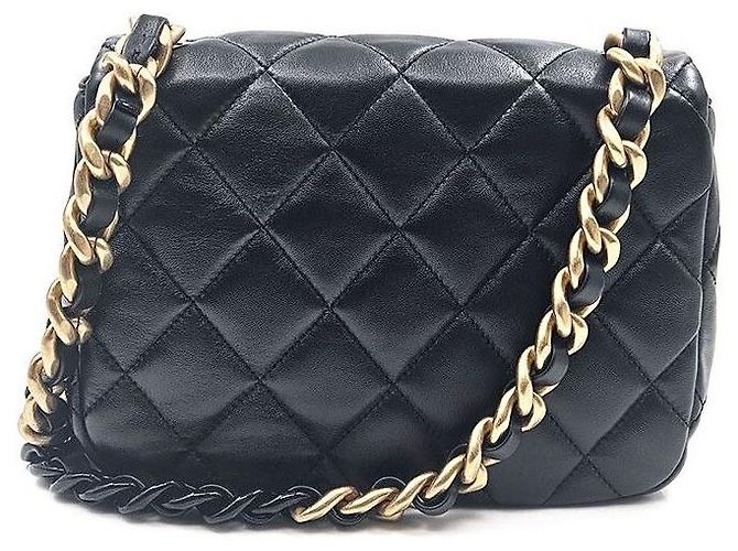 Chanel Borsa a tracolla matelassé in pelle d'agnello Season con catena Nero - vista 4