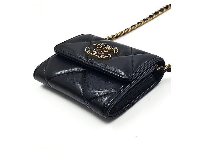 Chanel Münzbeutel mit Kette aus Lammleder Schwarz - Ansicht 2