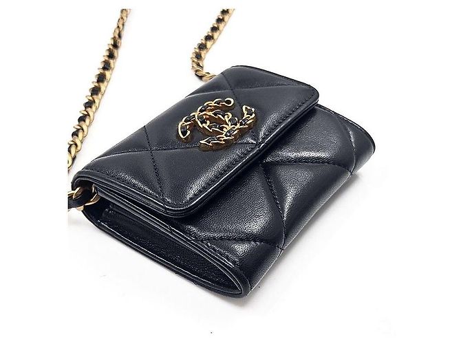 Chanel Münzbeutel mit Kette aus Lammleder Schwarz - Ansicht 3