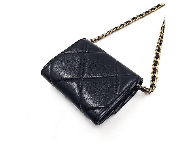 Chanel Münzbeutel mit Kette aus Lammleder Schwarz - Ansicht 4