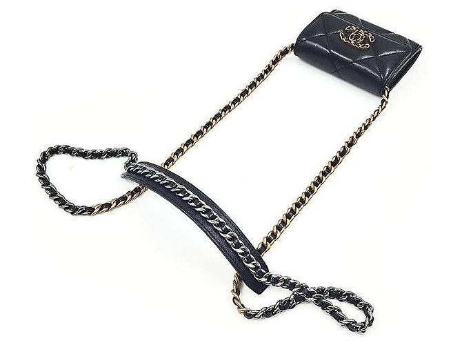 Chanel Münzbeutel mit Kette aus Lammleder Schwarz - Ansicht 5