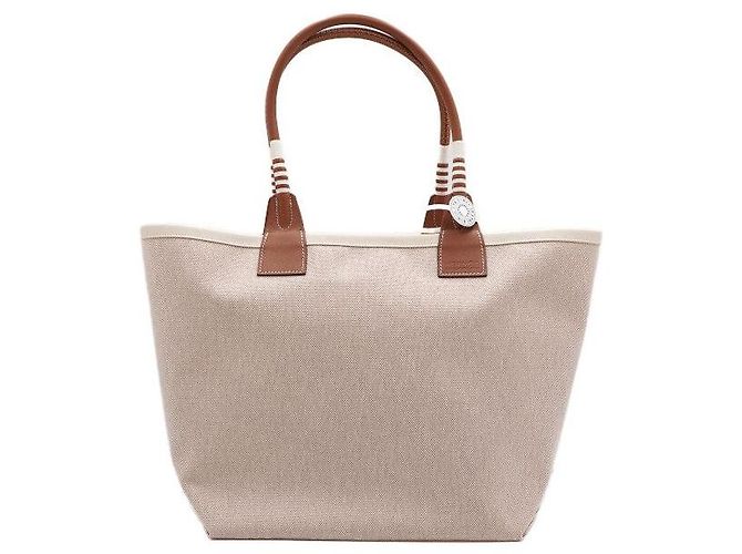 Hermès Bolso Tote Steeple de lona écru Blanco - vista 2