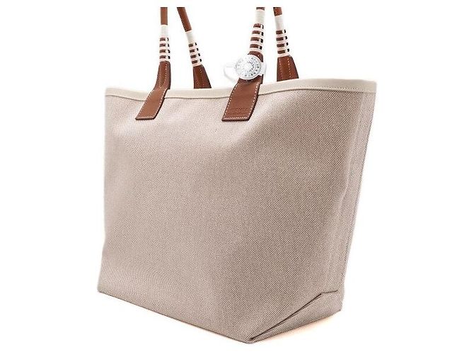 Hermès Bolso Tote Steeple de lona écru Blanco - vista 3