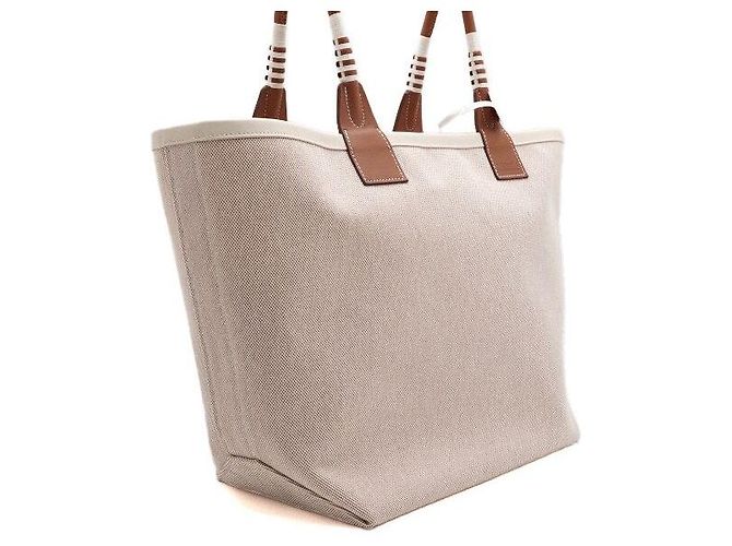 Hermès Bolso Tote Steeple de lona écru Blanco - vista 4
