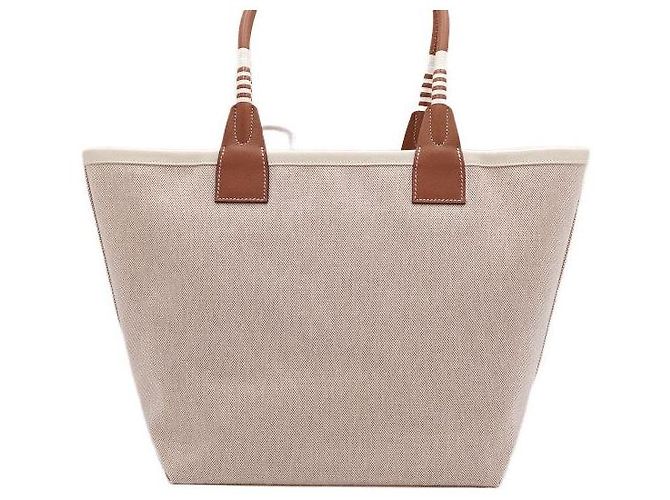 Hermès Bolso Tote Steeple de lona écru Blanco - vista 5