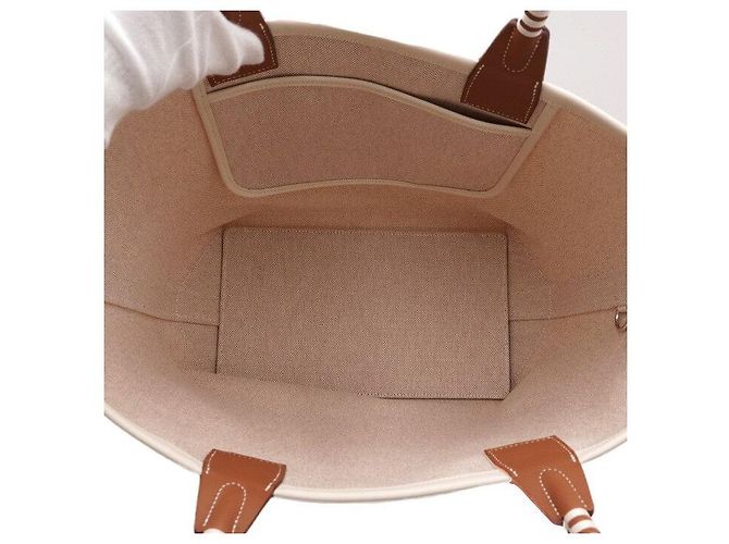 Hermès Bolso Tote Steeple de lona écru Blanco - vista 6