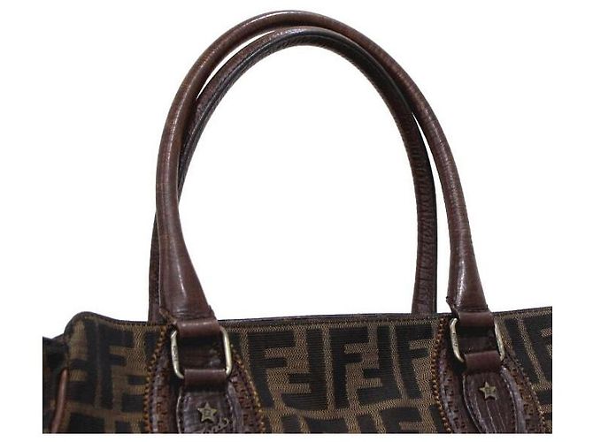 Fendi Bolso de hombro Juke de cuero marrón y jacquard FF Logo - vista 10