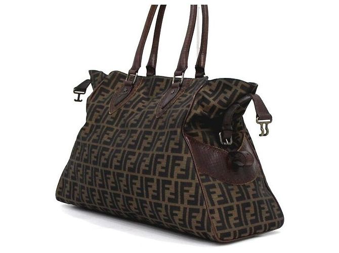 Fendi Bolso de hombro Juke de cuero marrón y jacquard FF Logo - vista 2