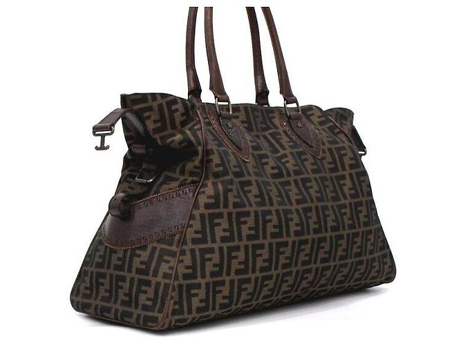 Fendi Bolso de hombro Juke de cuero marrón y jacquard FF Logo - vista 3