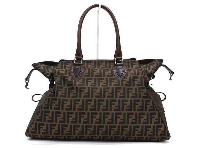 Fendi Bolso de hombro Juke de cuero marrón y jacquard FF Logo - vista 4