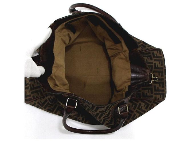 Fendi Bolso de hombro Juke de cuero marrón y jacquard FF Logo - vista 5