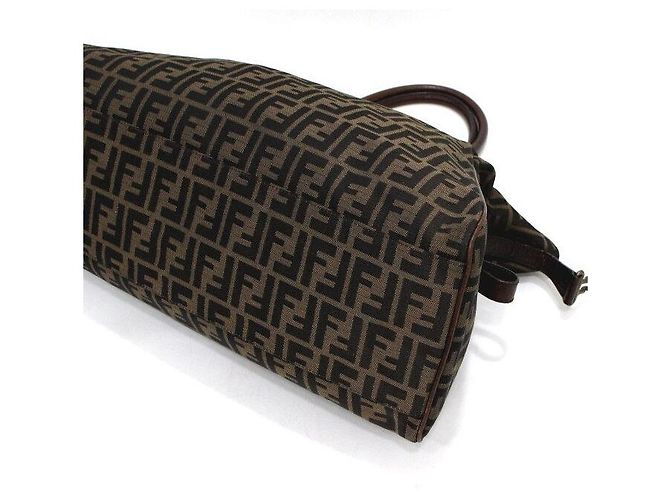 Fendi Bolso de hombro Juke de cuero marrón y jacquard FF Logo - vista 8