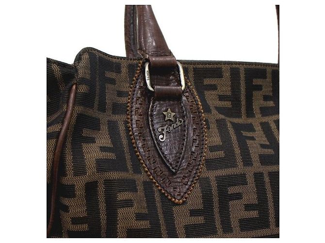 Fendi Bolso de hombro Juke de cuero marrón y jacquard FF Logo - vista 9