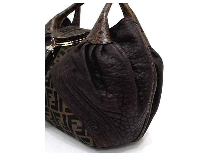 Fendi Borsa Tote Spy Weaving in tela FF e pelle marrone - vista 10