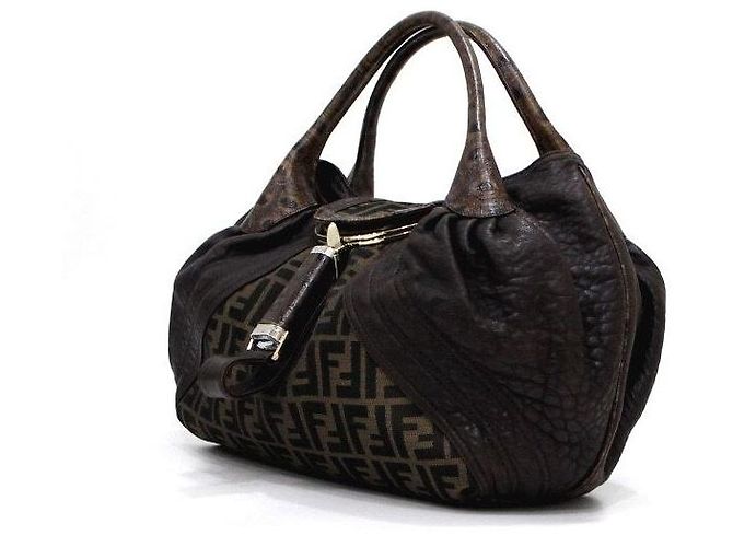 Fendi Borsa Tote Spy Weaving in tela FF e pelle marrone - vista 2