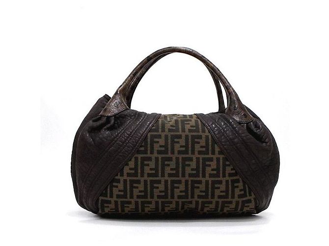 Fendi Borsa Tote Spy Weaving in tela FF e pelle marrone - vista 4