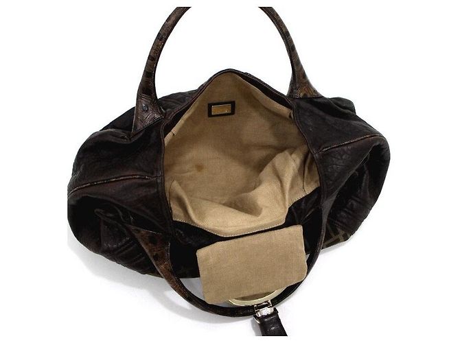 Fendi Borsa Tote Spy Weaving in tela FF e pelle marrone - vista 5