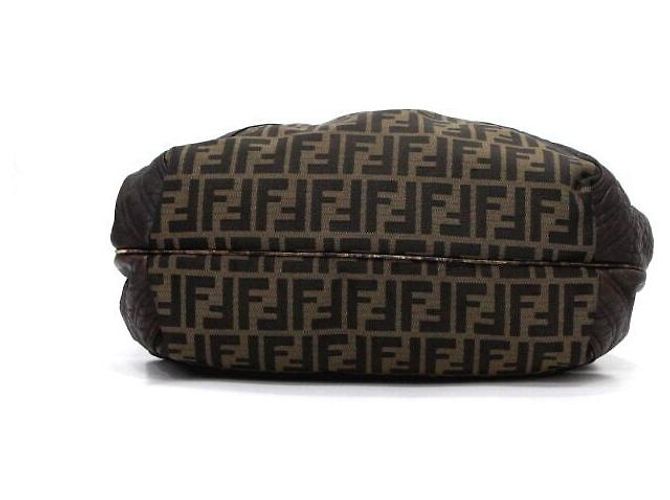 Fendi Borsa Tote Spy Weaving in tela FF e pelle marrone - vista 8