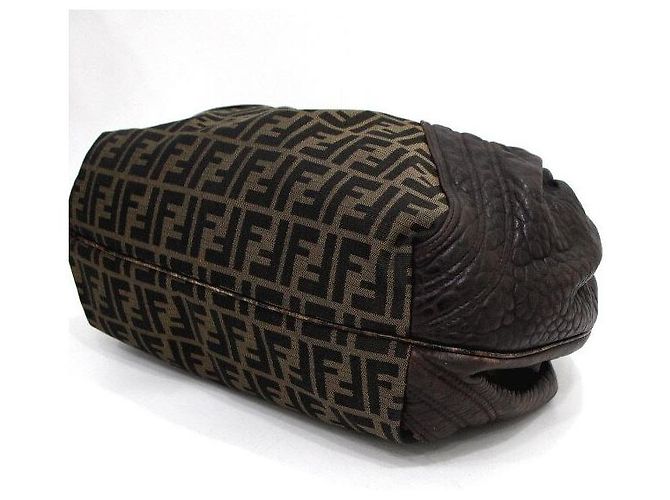 Fendi Borsa Tote Spy Weaving in tela FF e pelle marrone - vista 9
