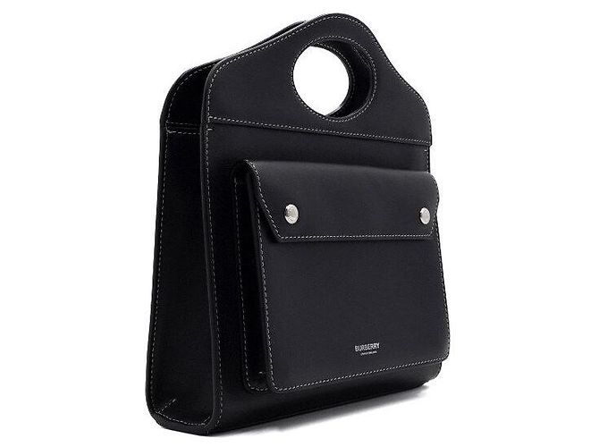 Burberry Mini borsa tote in pelle nera con tasca e borsa a tracolla crossbody Nero - vista 3