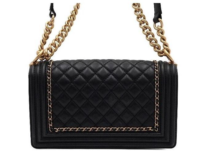 Chanel Borsa a tracolla Boy Medium in pelle di vitello nera con catena dorata Nero - vista 5