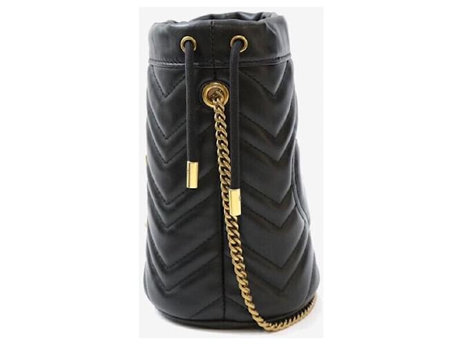 Gucci Mini Borsa Secchiello GG Marmont Nero Oro - vista 2