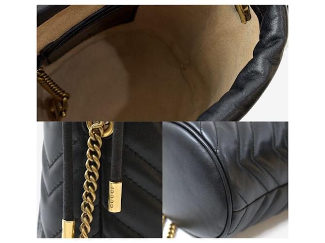 Gucci Mini Borsa Secchiello GG Marmont Nero Oro - vista 7