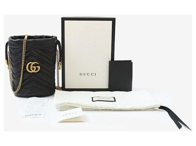 Gucci Mini Borsa Secchiello GG Marmont Nero Oro - vista 8