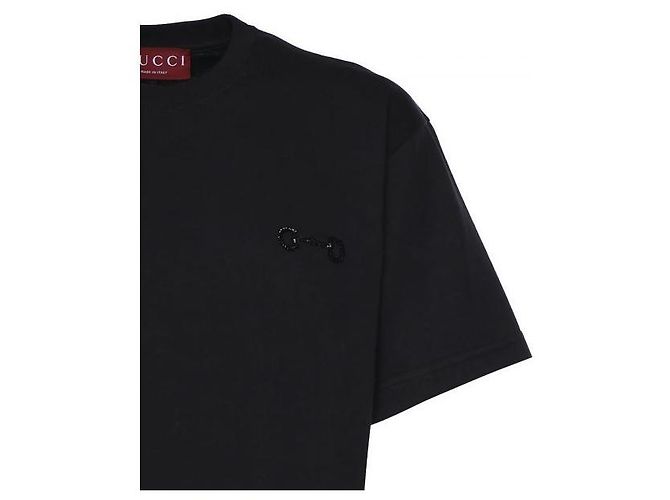 Gucci Camiseta de jersey de algodón con morsilla bordada Negro - vista 5