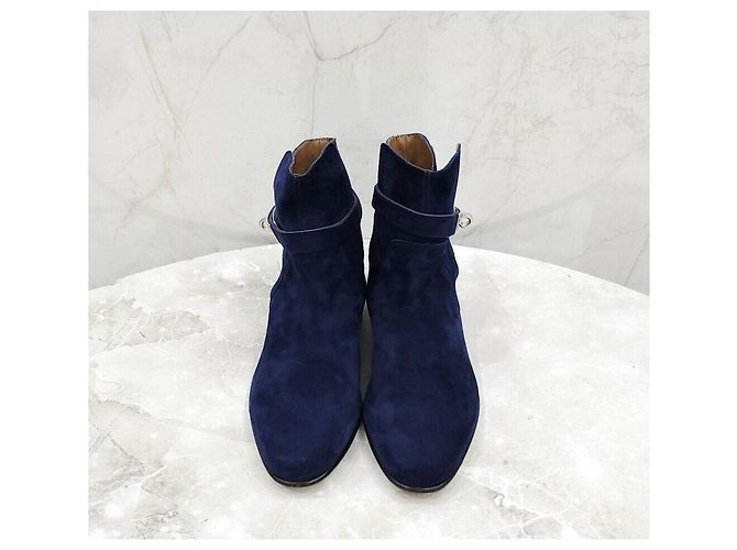 Hermès Stivali Kelly in camoscio blu navy - vista 2