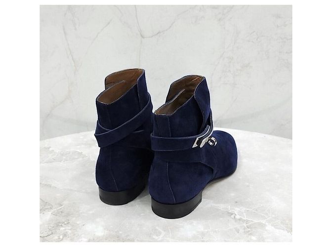 Hermès Stivali Kelly in camoscio blu navy - vista 5