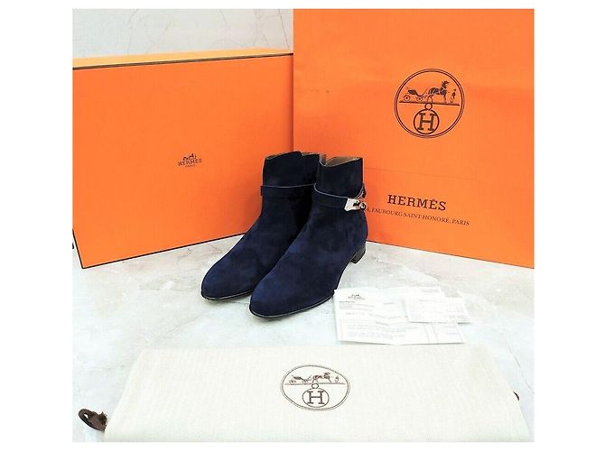 Hermès Stivali Kelly in camoscio blu navy - vista 6