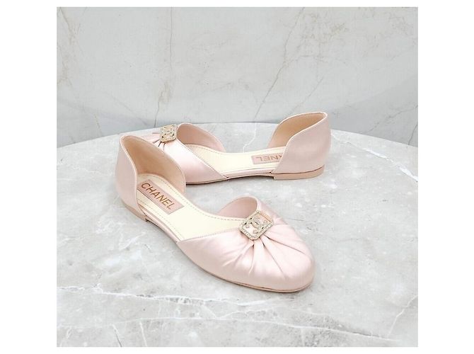 Chanel Ballerine piatte in seta rosa con logo CC - vista 2